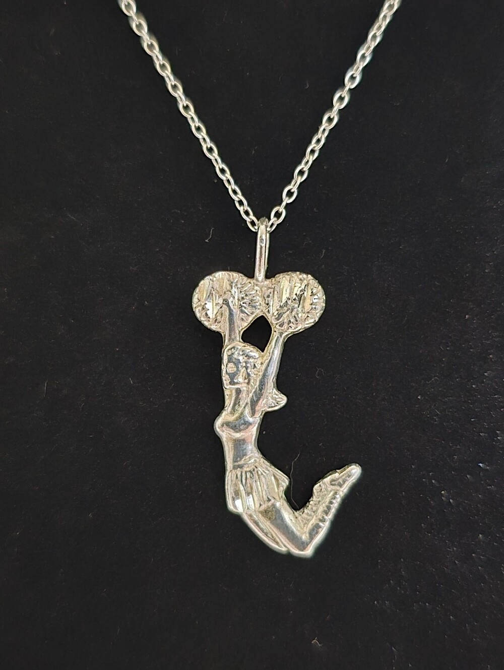 18 Inch 'PAJ' Sterling Silver Necklace with 1.15" Sterling Cheerleader Pendant